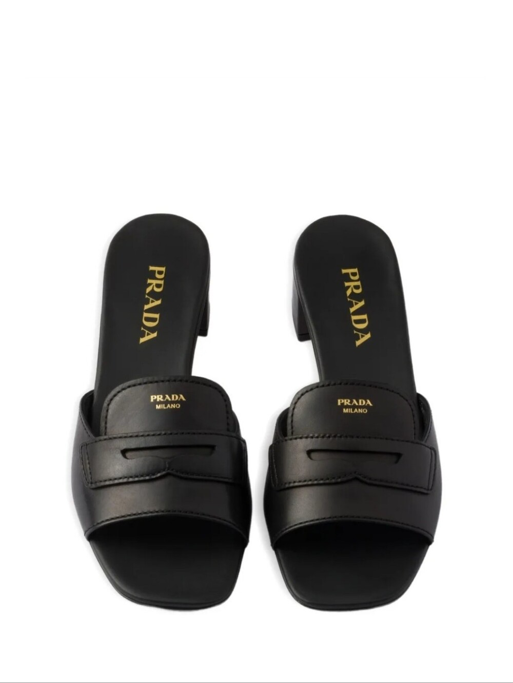 $1,120 Prada Leather 35mm Slide Sandals Black Logo-Stamp EU 37 US 7 BNIB